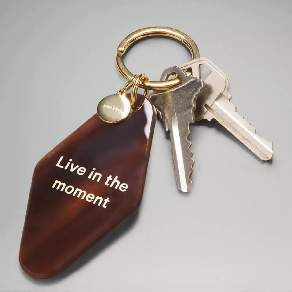 lululemon Diamond Shaped Marble Brown Gold Tone Hotel Key Chain NWT